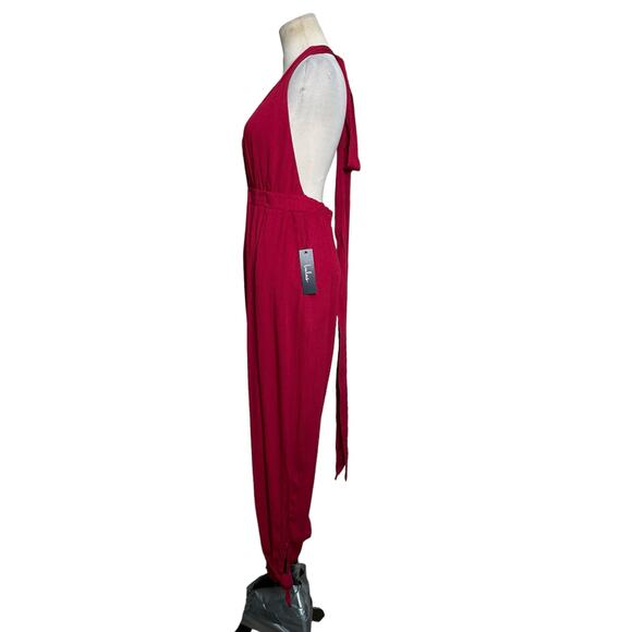 Lulus red rayon halter neck line jumpsuit size Small - Picture 15 of 16